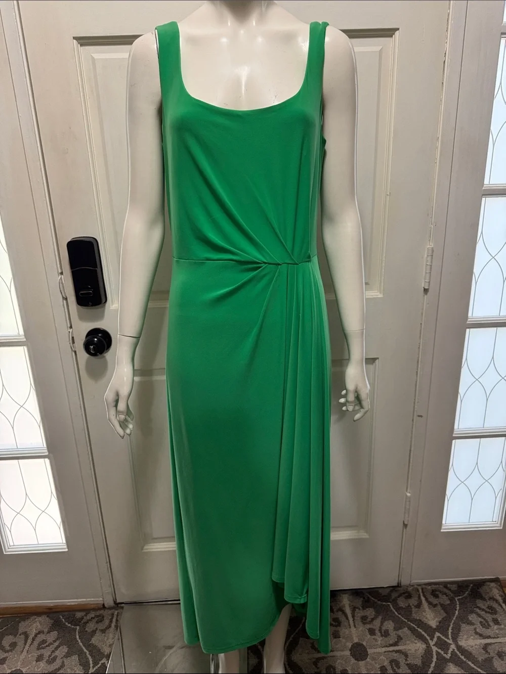 LAUREN RALPH LAUREN Sleeveless Green Draped Midi Dress with Twist Detail Sz 10